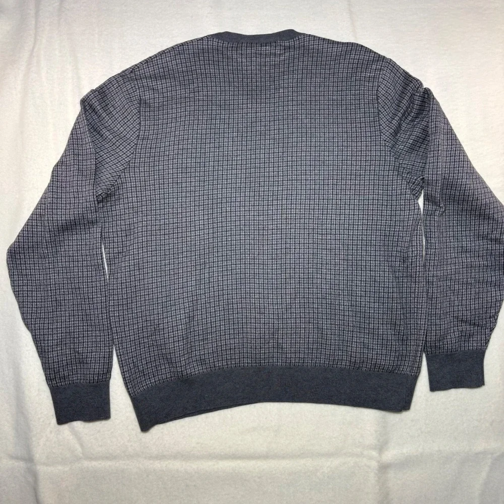 Polo Golf Ralph Lauren Mens Large Grey Check V-Neck 100% Cotton Knit Sweater - Picture 5 of 6